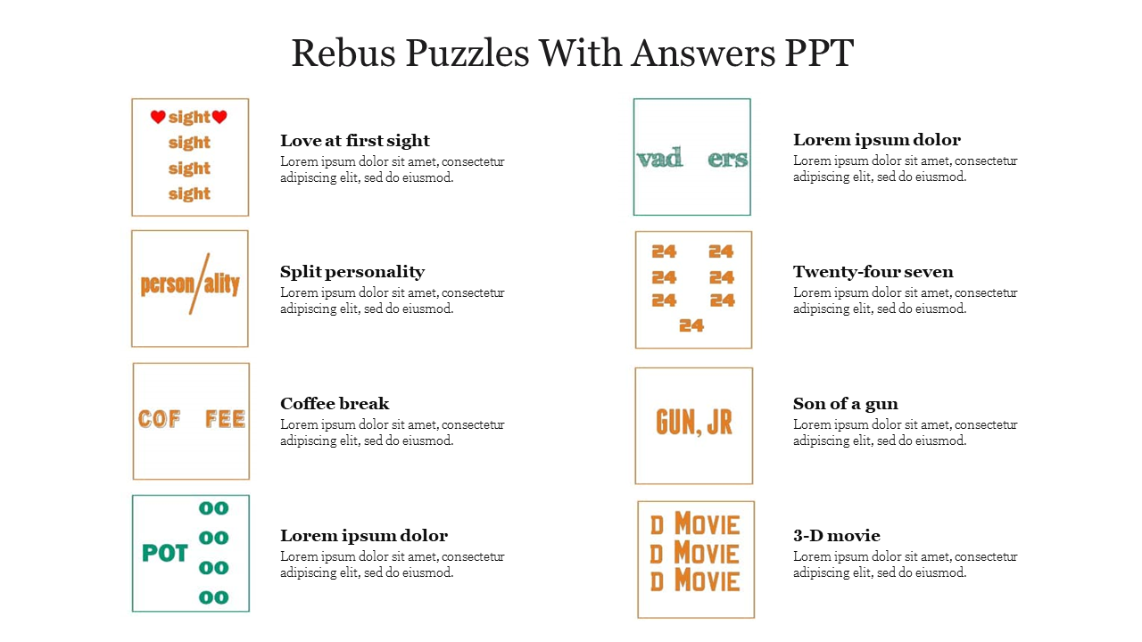 Rebus Puzzles With Answers PPT Template & Google Slides